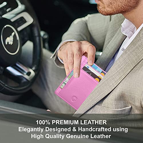 ALLEN & MATE Leather Card Holder Slim Wallet, RFID Blocking Minimalist Wallet Credit Card Holder, Holds Cards and Bank Notes