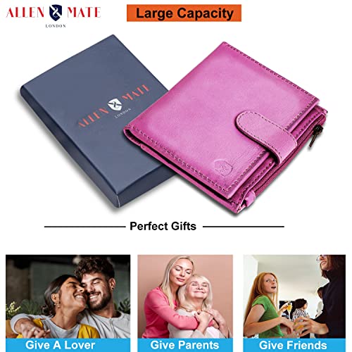 ALLEN & MATE Leather Card Holder Slim Wallet with Zip Coin Pocket, RFID Blocking Minimalist Wallet Credit Card Holder, Holds up to 7 Cards and Bank Notes, with Gift Box