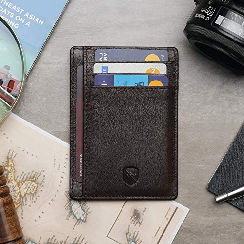 ALLEN & MATE Leather Card Holder Slim Wallet, RFID Blocking Minimalist Wallet Credit Card Holder, Holds Cards and Bank Notes