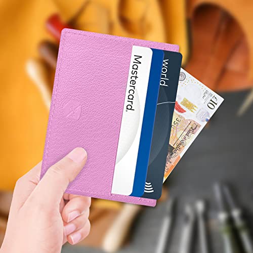 ALLEN & MATE Leather Card Holder Slim Wallet, Minimalist Wallet Credit Card Holder for Men, Women - Holds up to 6 Cards and Bank Notes, with Gift Box