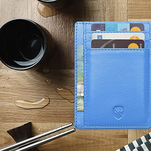 ALLEN & MATE Leather Card Holder Slim Wallet, RFID Blocking Minimalist Wallet Credit Card Holder, Holds Cards and Bank Notes