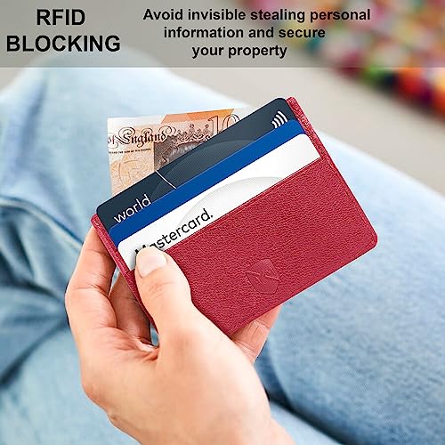 ALLEN & MATE Leather Card Holder Slim Wallet, Minimalist Wallet Credit Card Holder for Men, Women - Holds up to 6 Cards and Bank Notes, with Gift Box
