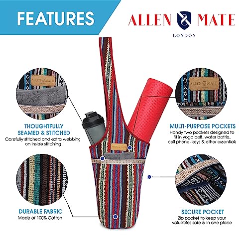 ALLEN & MATE Large Yoga Mat Bag with Side Pocket and Zipper Pocket, Fit Most Size Mats