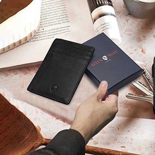 ALLEN & MATE Leather Card Holder Slim Wallet, RFID Blocking Minimalist Wallet Credit Card Holder, Holds Cards and Bank Notes