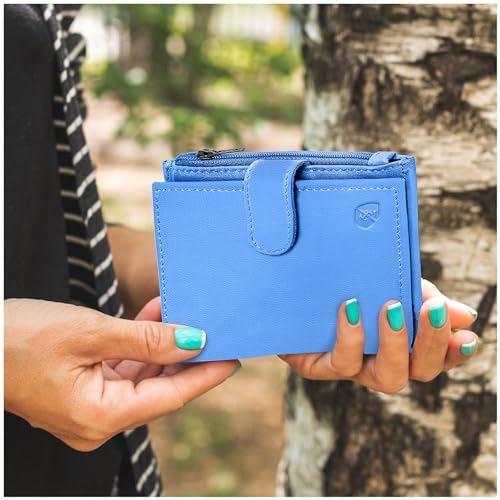 ALLEN & MATE Leather Card Holder Slim Wallet with Zip Coin Pocket, RFID Blocking Minimalist Wallet Credit Card Holder, Holds up to 7 Cards and Bank Notes, with Gift Box