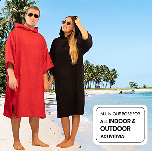 ALLEN & MATE Hooded Towel Poncho for Adults 100% Terry Cotton Changing Robe with Hood & Pockets for Beach, Swimming