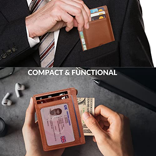 ALLEN & MATE Leather Card Holder Slim Wallet, RFID Blocking Minimalist Wallet Credit Card Holder, Holds Cards and Bank Notes