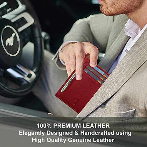 ALLEN & MATE Leather Card Holder Slim Wallet, RFID Blocking Minimalist Wallet Credit Card Holder, Holds Cards and Bank Notes