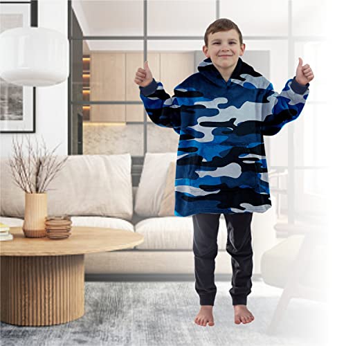 ALLEN & MATE Hoodie Blanket for Kids Adults, Oversized Blanket Hoodie, Warm Dressing Gown, Soft Fleece Hooded Robe, Gifts for Boys Girls Teens Adults