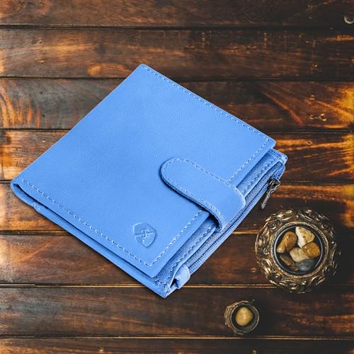 ALLEN & MATE Leather Card Holder Slim Wallet with Zip Coin Pocket, RFID Blocking Minimalist Wallet Credit Card Holder, Holds up to 7 Cards and Bank Notes, with Gift Box