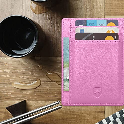 ALLEN & MATE Leather Card Holder Slim Wallet, RFID Blocking Minimalist Wallet Credit Card Holder, Holds Cards and Bank Notes