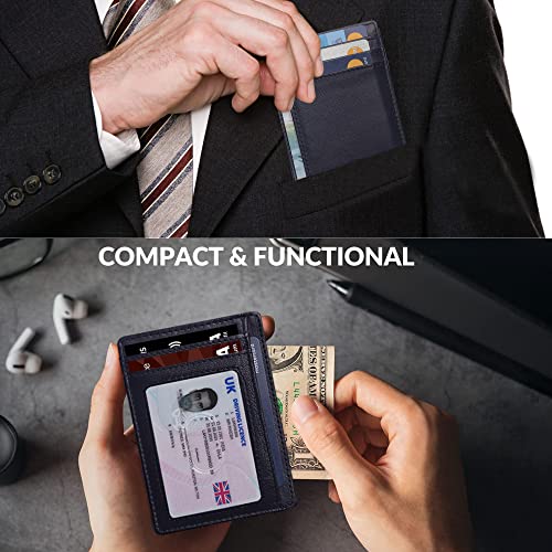 ALLEN & MATE Leather Card Holder Slim Wallet, RFID Blocking Minimalist Wallet Credit Card Holder, Holds Cards and Bank Notes