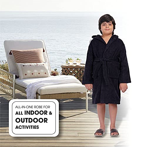 ALLEN & MATE Children 100% Cotton Hooded Bathrobe for Kids Boys Girls Soft Terry Towel Dressing Gown 2-13 Years