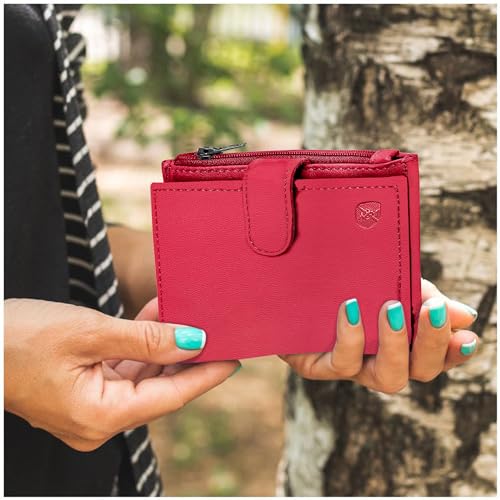 ALLEN & MATE Leather Card Holder Slim Wallet with Zip Coin Pocket, RFID Blocking Minimalist Wallet Credit Card Holder, Holds up to 7 Cards and Bank Notes, with Gift Box