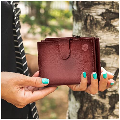 ALLEN & MATE Leather Card Holder Slim Wallet with Zip Coin Pocket, RFID Blocking Minimalist Wallet Credit Card Holder, Holds up to 7 Cards and Bank Notes, with Gift Box
