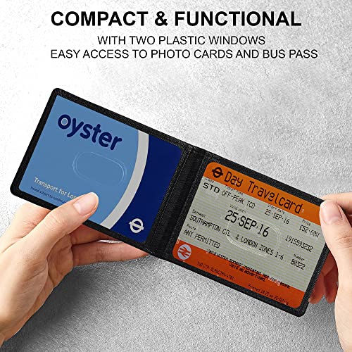 ALLEN & MATE Genuine Leather Bus Pass Travel Card Holder/Driving License Oyster, Minimalist Wallet Credit Card Holder