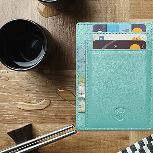 ALLEN & MATE Leather Card Holder Slim Wallet, RFID Blocking Minimalist Wallet Credit Card Holder, Holds Cards and Bank Notes