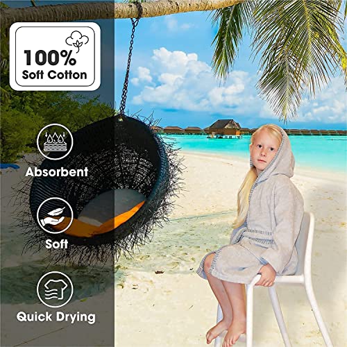 ALLEN & MATE Dressing Gown Kids, 100% Cotton Bathrobes with Hoodie and Pockets, Terry Towel Dressing Gown for Girls, Boys 3-12 Years