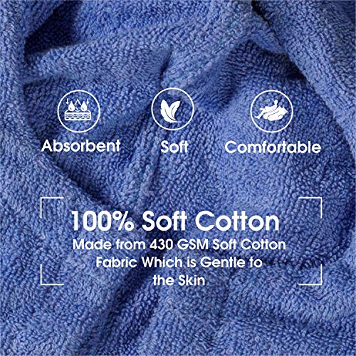 ALLEN & MATE Children 100% Cotton Hooded Bathrobe for Kids Boys Girls Soft Terry Towel Dressing Gown 2-13 Years