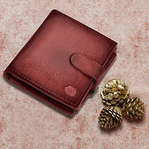 ALLEN & MATE Leather Card Holder Slim Wallet with Zip Coin Pocket, RFID Blocking Minimalist Wallet Credit Card Holder, Holds up to 7 Cards and Bank Notes, with Gift Box