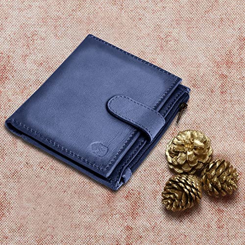 ALLEN & MATE Leather Card Holder Slim Wallet with Zip Coin Pocket, RFID Blocking Minimalist Wallet Credit Card Holder, Holds up to 7 Cards and Bank Notes, with Gift Box