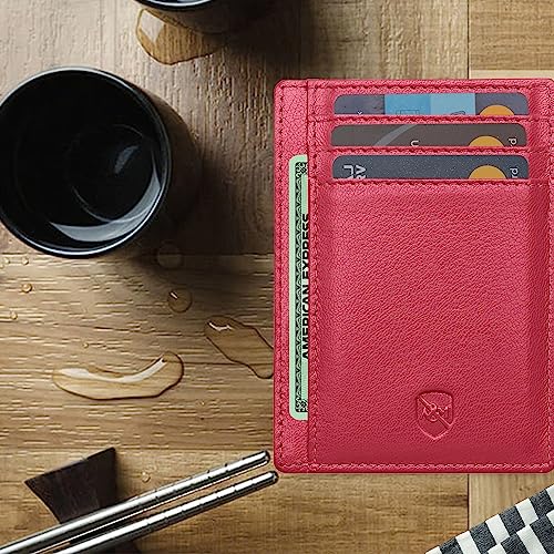 ALLEN & MATE Leather Card Holder Slim Wallet, RFID Blocking Minimalist Wallet Credit Card Holder, Holds Cards and Bank Notes