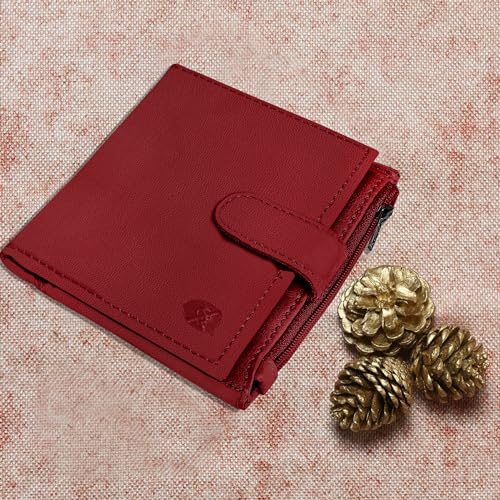 ALLEN & MATE Leather Card Holder Slim Wallet with Zip Coin Pocket, RFID Blocking Minimalist Wallet Credit Card Holder, Holds up to 7 Cards and Bank Notes, with Gift Box