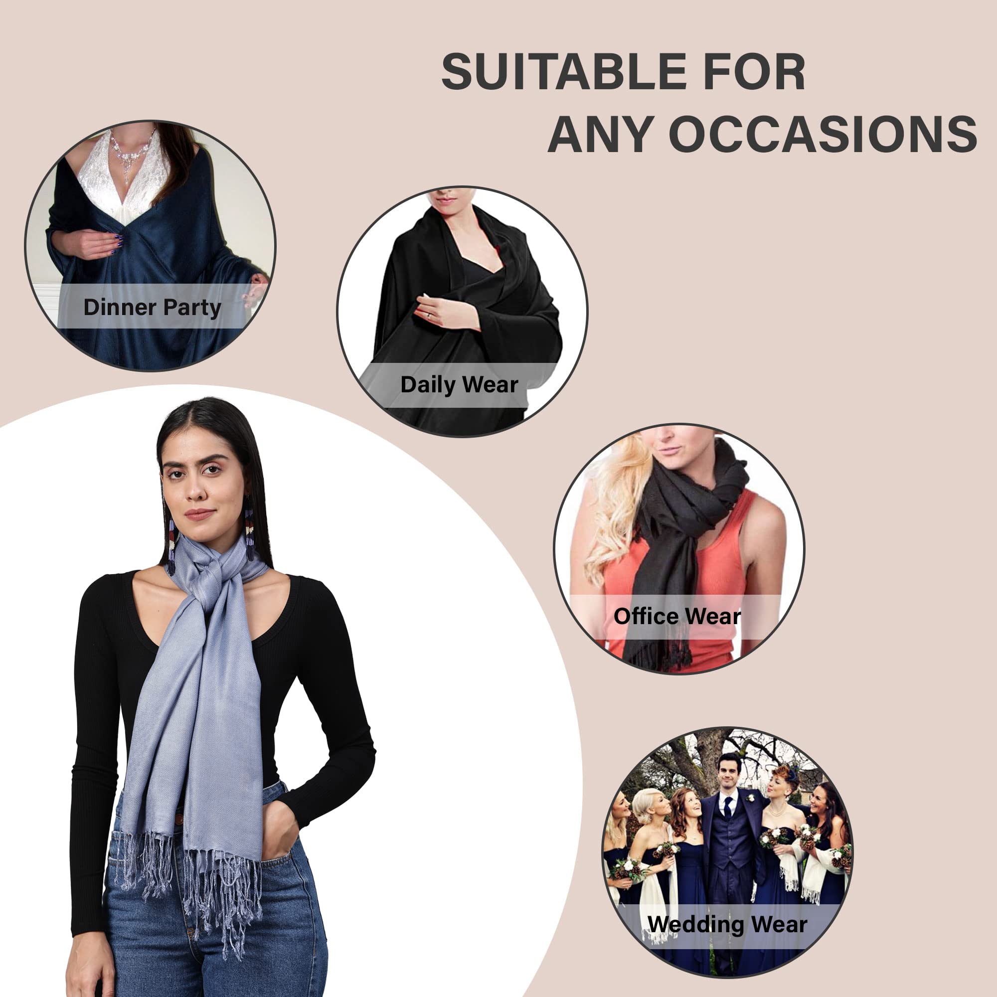 ALLEN & MATE Handcrafted Soft Pashmina Shawl Scarf Wrap Stole for Women in Solid Colors