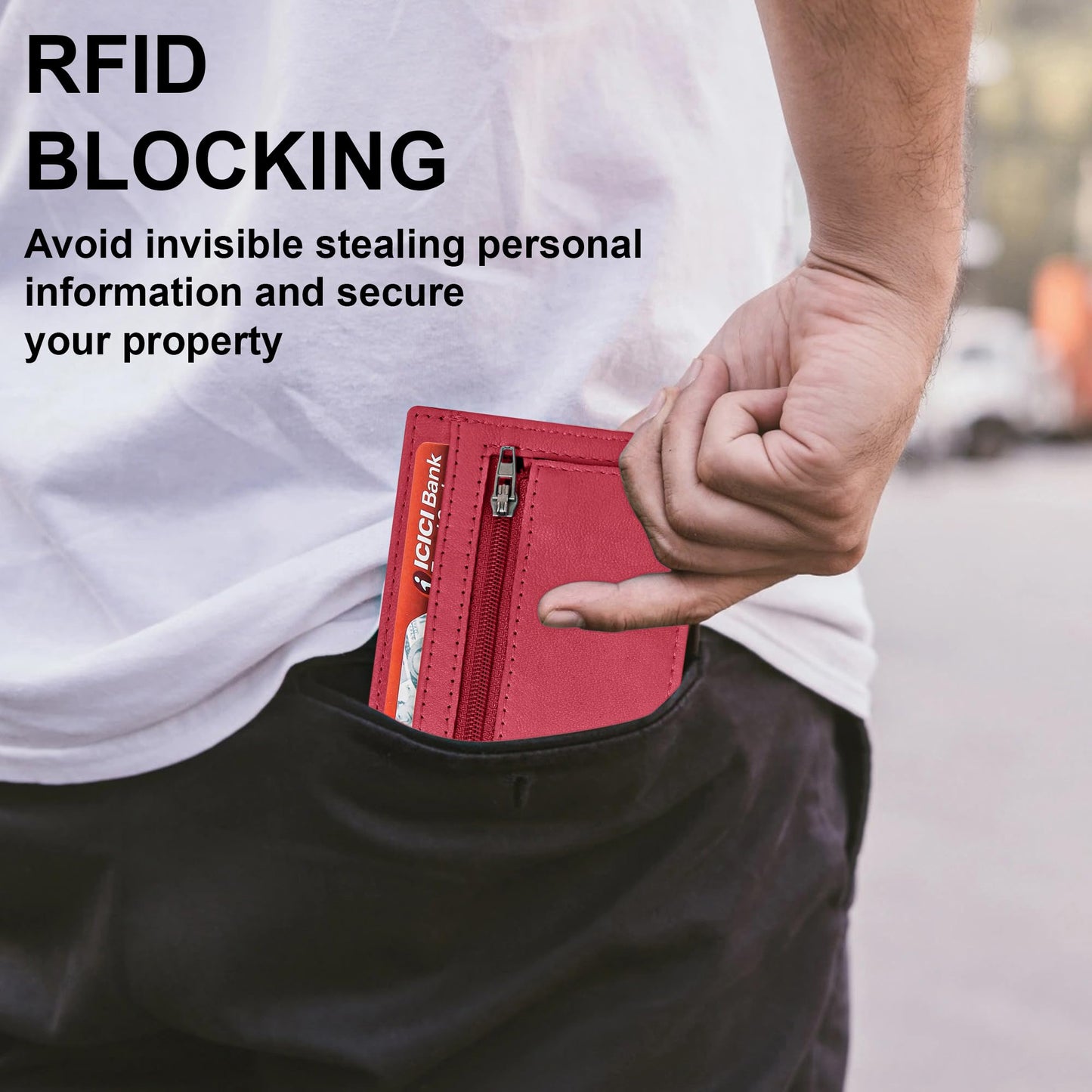 ALLEN & MATE Leather Card Holder Slim Wallet, RFID Blocking Minimalist Wallet Credit Card Holder, Holds Cards and Bank Notes