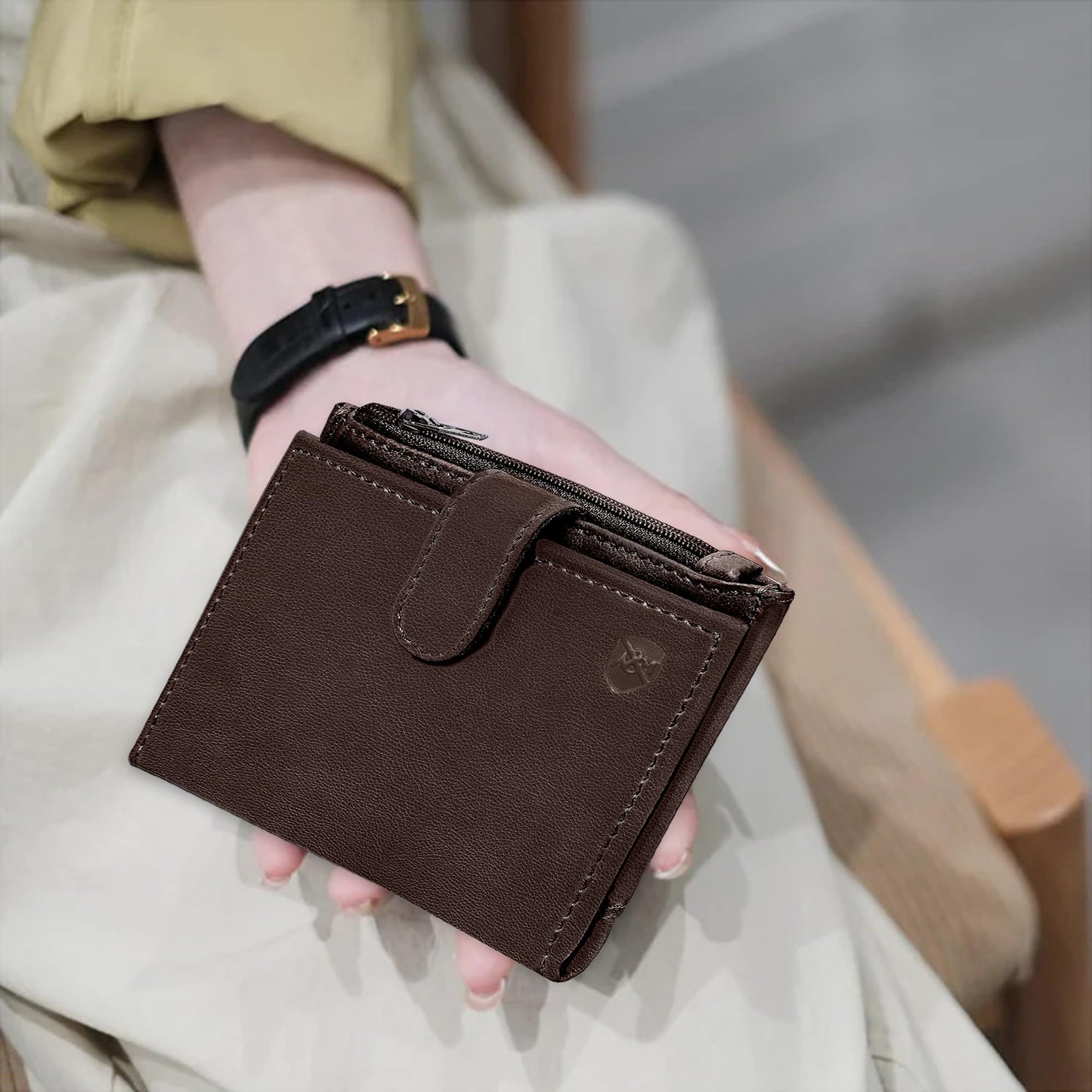 ALLEN & MATE Leather Card Holder Slim Wallet with Zip Coin Pocket, RFID Blocking Minimalist Wallet Credit Card Holder, Holds up to 7 Cards and Bank Notes, with Gift Box