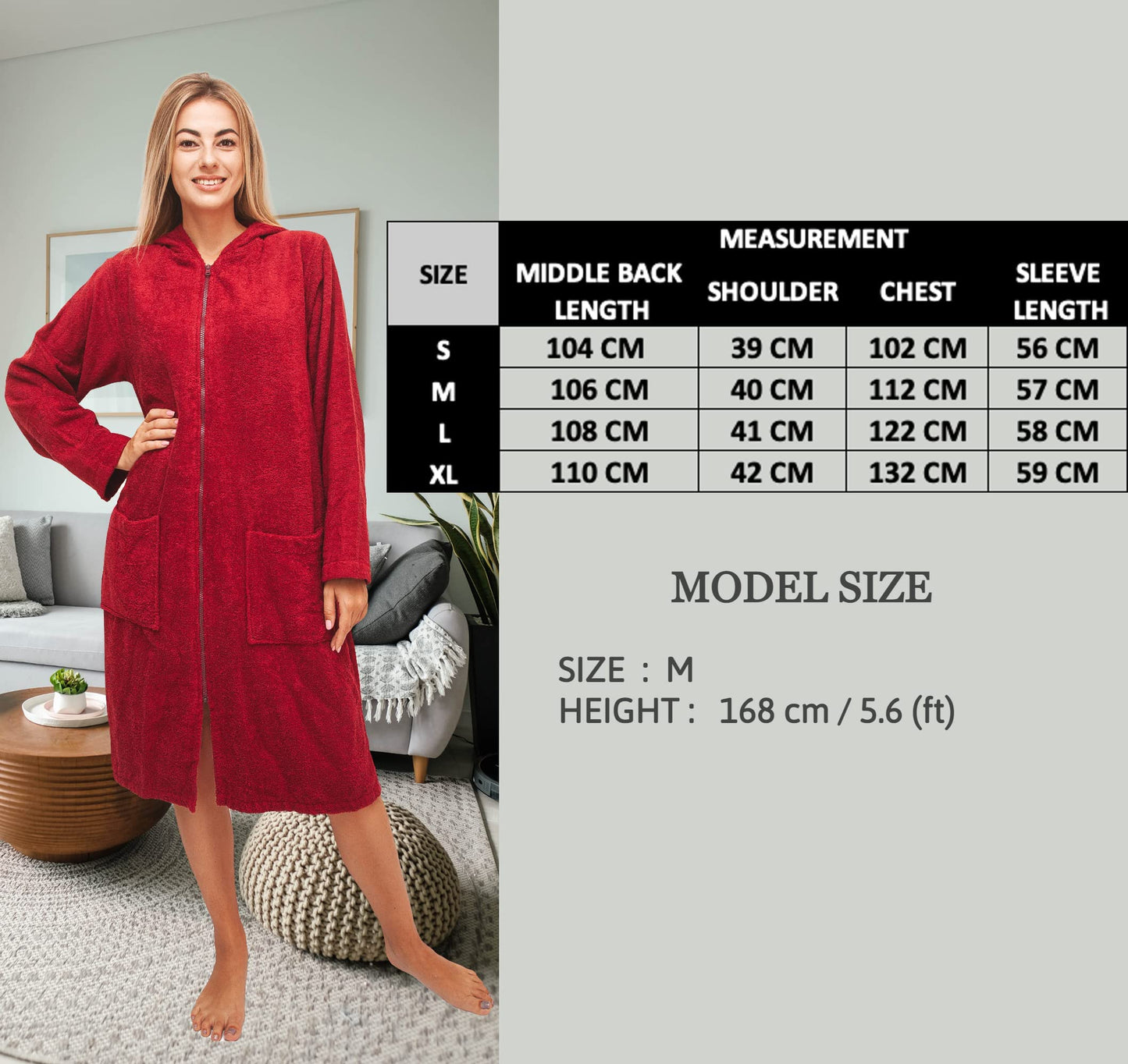 ALLEN & MATE Ladies 100% Cotton Towelling Bathrobe Dressing Gown, Bath Towel for Ladies With Zip, Womens Hooded Dressing Gowns