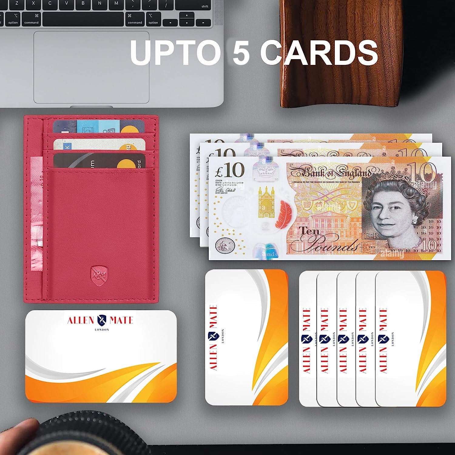 ALLEN & MATE Leather Card Holder Slim Wallet, RFID Blocking Minimalist Wallet Credit Card Holder, Holds Cards and Bank Notes