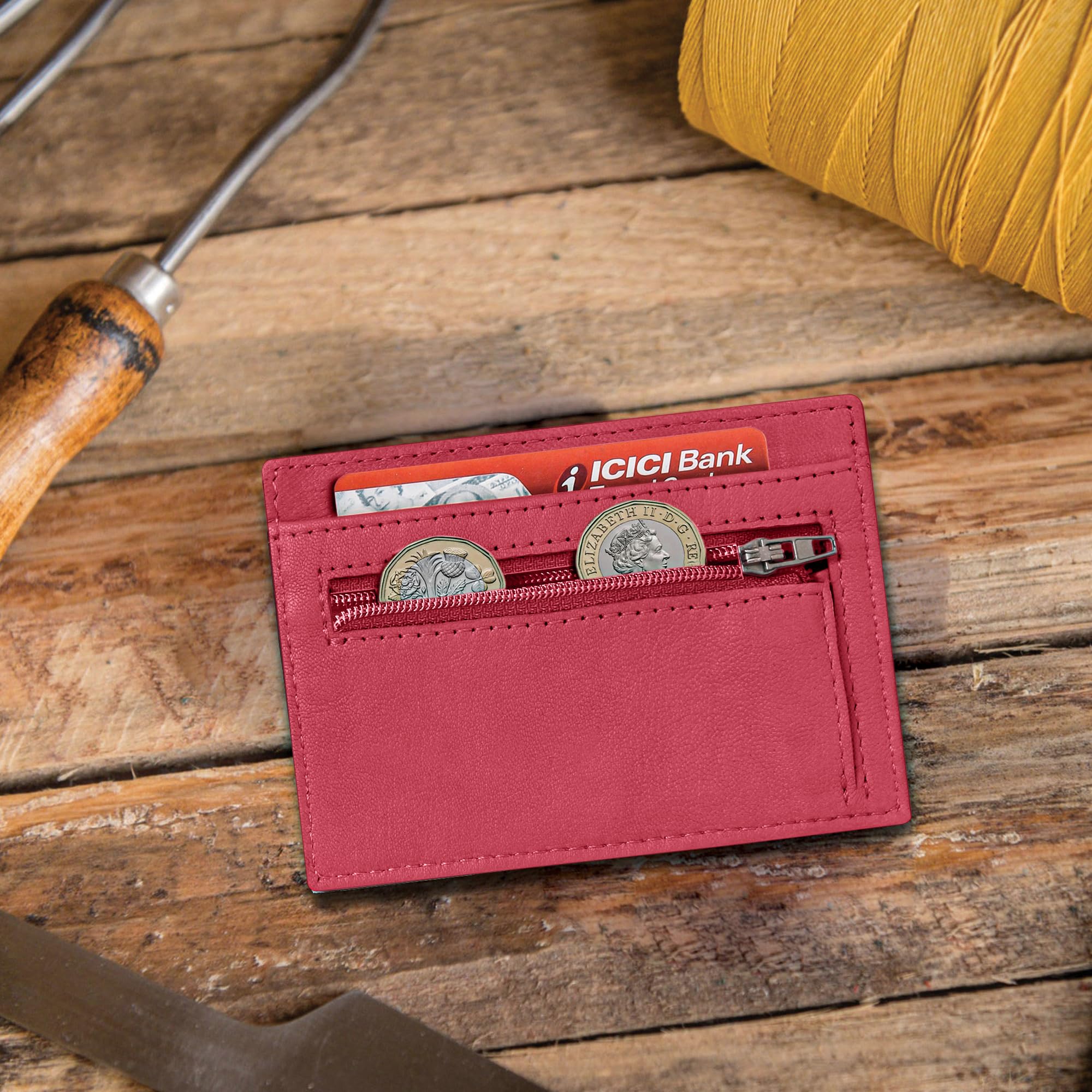 ALLEN & MATE Leather Card Holder Slim Wallet, RFID Blocking Minimalist Wallet Credit Card Holder, Holds Cards and Bank Notes